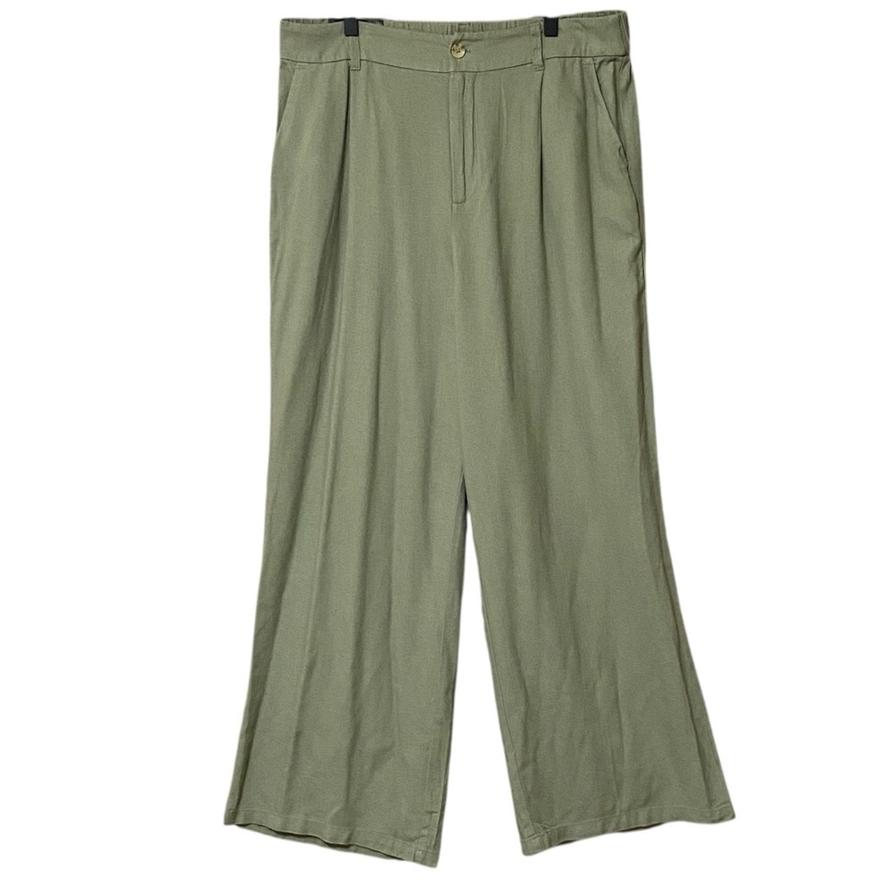 SoundStyle Womens XL Olive Green Linen Blend Wide Leg Pants Relaxed Resort NWT